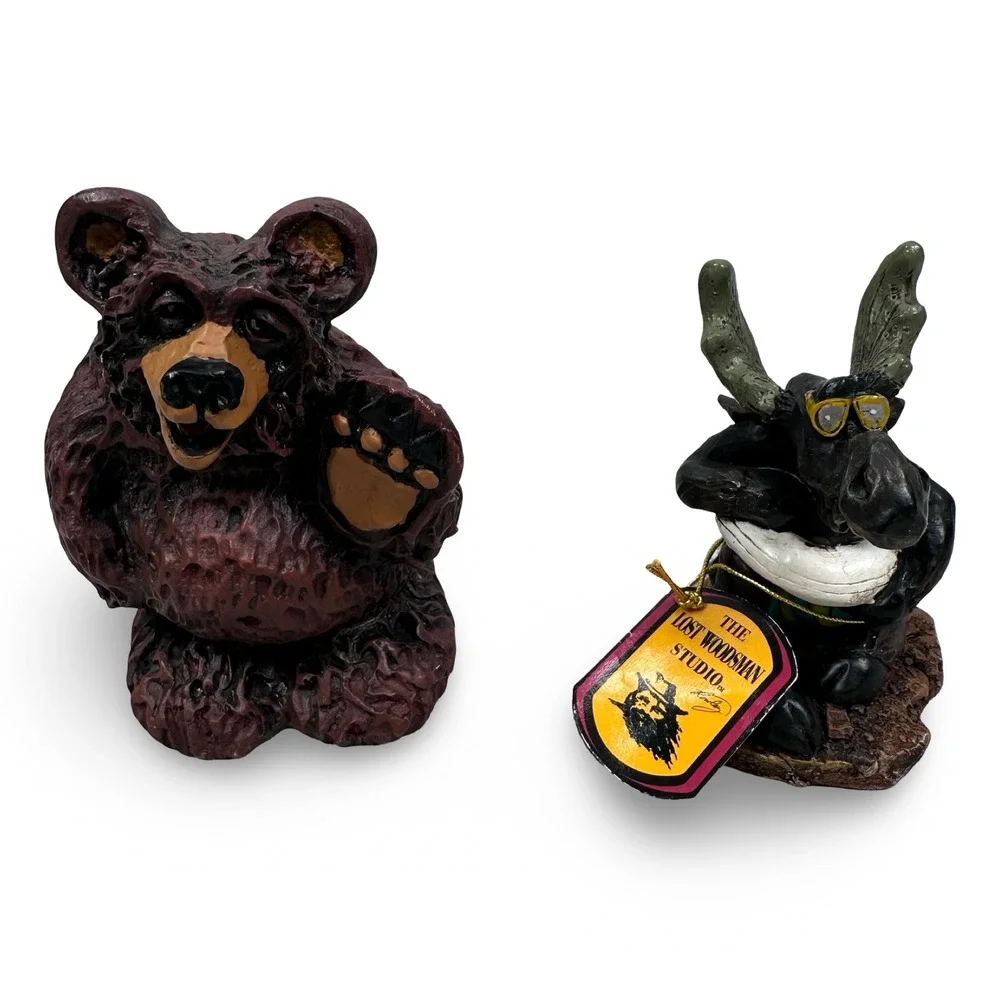 Lost Woodsman Studio Rick J Rowley Bear Moose Figurine Set 2003 Rustic Decor